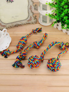 Colorful Dog Toys Cotton Rope Chew Toy Set for Large Dogs Teeth Grinding Rainbow Cotton Rope Knot Toys Four Piece Set