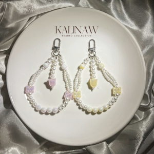 KALINAW GlimmerLush Glossy Flower Bell Pearl Ribbon Beaded Keychain/ Phone Charms