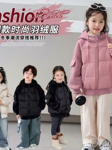 Childrens down Jacket Boys Winter Coat Baby Hooded Warmth Mid-Large Children Lightweight School Uniforms Polyester Fiber