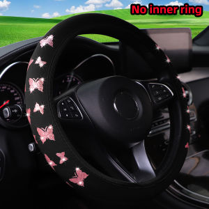 Glitter Butterfly Blingbling Fabric Waterproof Non-slip Steering Wheel Cover Fits 14.5-15 Inches