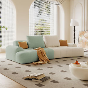Creamy French Style Curved Plush Faux Fur Feather Sofa for Living Room