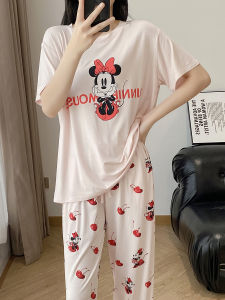 Cartoon Sleepwear Womens Summer Modal Short Sleeve Long Pants Home Clothes Set Loose Casual Sweet Student Clothes Spring Autumn
