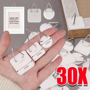 30pcs Triangle Hook Invisible Adhesive Wall Plate Hanger / Vertical Ring Photo Frame Self-Stick Hanging Hook / Punch-Free Decor Plates Wall Art Display Holder