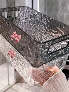 Acrylic Cosmetic Storage Box Transparent Desktop Organizer for Masks And Makeup Long Rectangle Shape Home Storage Solution