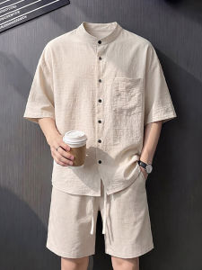 Áo Sơ Mi Linen Cổ Đứng Thoáng Khí Nhẹ 3/4 Tay
