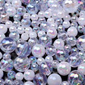 Ánh Kim Trắng Acrylic Hạt 6-12 Mm Trong Suốt/Màu Trơn Cho DIY Trang Sức Làm Dây Điện Thoại Mặt Dây Chuyền Vòng Tay Rời Hạt