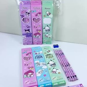 Sanrio 12 ชิ้น/เซ็ตชูดินสอการ์ตูนน่ารักดินสอไม้ขาวดำ Sanrio Kulomi พูดิ้งสูง 12 แพ็คของขวัญ