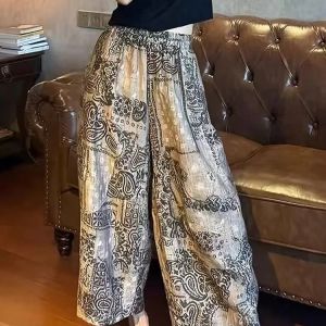 Quần Ống Rộng in Hoa Chống Nắng Mùa Hè Mỏng Rộng Rãi Cỡ Lớn Quần Dài Thẳng Cạp Cao Bằng Cotton Polyester Thoải Mái