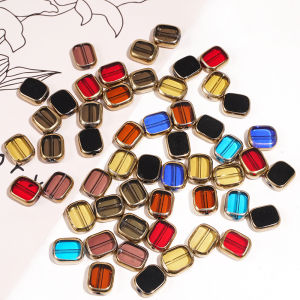 ลูกปัดแก้วคุณภาพสูงหลากสี10X12มม. 10ชิ้นขอบทองทรงวงรีสำหรับงานประดิษฐ์สร้อยคอสร้อยข้อมือต่างหูเครื่องประดับการทำหัตถกรรม