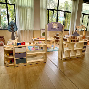 Toy Storage Cabinet for Kids Role Play Area Divider Desk Chair Combo Painted Cabinet for Children Ages 2-12