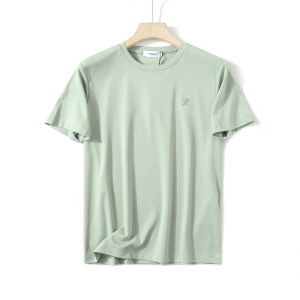 Italian Luxury White Standard Mercerized Liquid Ammonia Long-Staple Cotton Breathable Summer Men Classy Drape round Neck Casual Short Sleeve T-shirt