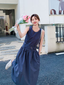 Fashionable Korean Style Sleeveless Vest Dress Womens High Waist A-Line Long Summer Dress Elegant Slimming French Style