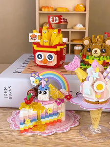 อนุภาคเจาะไมโคร Loz Lizhi เฟรนช์ฟรายส์ แฮมเบอร์เกอร์ เค้ก ส่วนประกอบ ตัวต่อ ชานมแพนด้า ของขวัญ ของประดับตกแต่งสุดน่ารัก