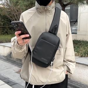 LENOBI - Tas Sling Bag Pria USB Port / Tas Selempang Cowok Casual Multifungsi / Fashion Pria