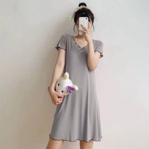 พลัสไซส์ ชุดนอน ผู้หญิง ชุดราตรี พร้อมแผ่นรองหน้าอก Modal ผ้าฝ้าย ฤดูร้อน แขนสั้น หลวม เสื้อผ้าคนท้องสําหรับผู้หญิงหนัก