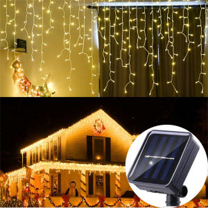 Solar Curtain Icicle Light 3.5M Eaves Decor Outdoor Fairy String Lights Wedding Party Christmas Stair Decor Garden Garlands