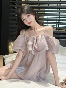 GUZILIAN | French Elegant Sweet One Shoulder Pearl Embellished Halter Shirt Women Summer High Fashion Short Sleeve Top Korean Style Loose Fit