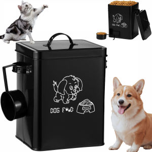 Pet Food Storage Box Metal Dog Food Storage Container Large Capacity Sealing Square Cat Food Organizer with Lid and Spoon