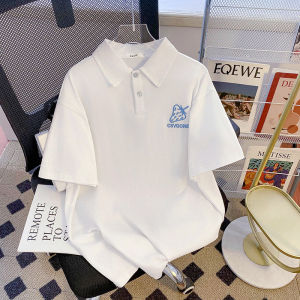 Pure Cotton Short Sleeve Polo Shirt Womens Casual Loose Fit T-shirt Summer White Embroidered Strawberry Top for Couples