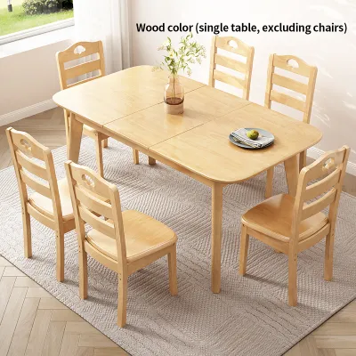 (HOME+) Solid Wood Folding Table With Pull Table Simple Wooden Retractable Dining Table and Chair for Household Use
