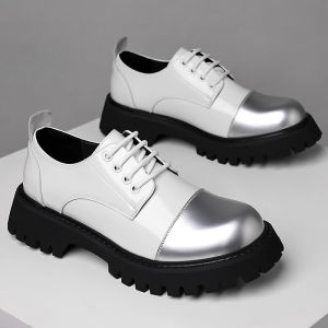 Leather Shoes Mens Casual Increase Height Three-way Business Retro British Style Shiny Surface Thick Bottom Leisure Shoes