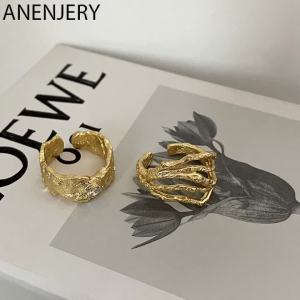 ANENJERY Silver Color Irregular Tin Foil Rings for Women Men Geometric Concave Convex Adjustable Ring Party Jewelry
