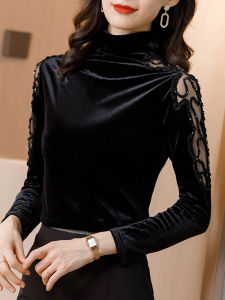 Chic Half High Collar Velvet T-Shirt Womens Base Shirt Spring Autumn Winter New Style Inner Wear Top Fashionable Base Layer