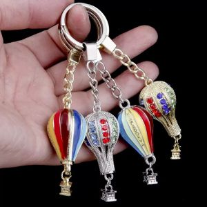 New Hot Air Balloon Keychain Men Women Gold Silver Color Multicolor Gem Pendant Ring Key Chain Hand Bag Couple Gift Accessories