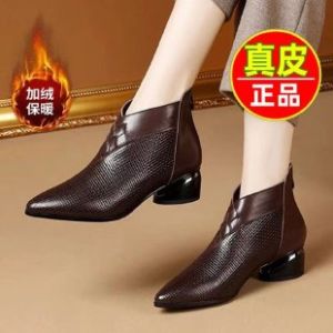 รองเท้าบูทมาร์ตินหนังแท้ทรงหัวเหลี่ยม ด้านหน้าเปิดซิป รองเท้าบูทฤดูหนาวสำหรับผู้หญิง ทรงหัวเหลี่ยม ทรงหัวมน รองเท้าบูทฤดูหนาวแบบสวมสบาย