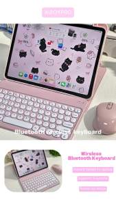 Aizoypro 10 inch Round Keycaps Bluetooth Keyboard & Mouse Set For iPad Wireless Portable Universal for Tablets Laptops Mini Slim