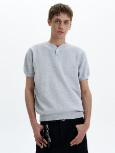 MADWITCH | American Style Henry Collar Vintage Leisure High-End Short Sleeve T-Shirt