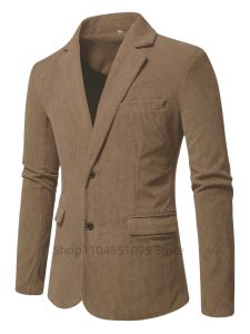 Áo Khoác Nam Chất Liệu Corduroy Kiểu Dáng Lịch Sự Mặc Được Bốn Mùa Cổ Trụ Đơn Hàng Khuy Kiểu Blazer Thích Hợp Cho Đám Cưới Và Thường Ngày Chất Liệu Cotton Pha.