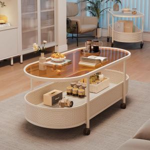 HM | Mobile Side Table Cream Style Compact Design Storage Cart