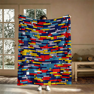 BILIBILI | Mondrian Color Blocks Flannel Blanket Perfect for Sofa Office Bed Travel Sleep Read Relax Camping Four Season Use