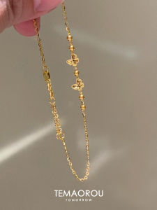 Delicate Gold Bead Titanium Steel Bracelet for Women Non-Fading Butterfly Pattern Fashion Jewelry Vintage Style Hand Accessory