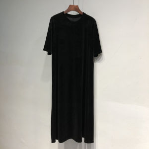 Elegant Velvet Long Dress Black Asymmetrical Hem Loose Slimming Meat Covering Versatile New Style Autumn Season Womens Dress