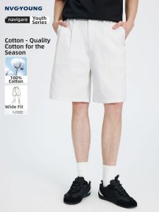 Navigare | Cotton White Casual Shorts Mens Summer New Loose Wide Fit