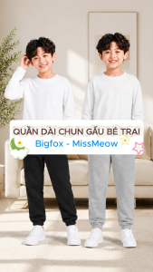 Quần dài bé trai Bigfox 3-11 tuổi N26 Quần thun nỉ cotton bo gấu dáng jogger size đại cho bé 12-35kg