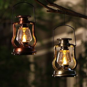 Retro Solar Powered Lantern LED Kerosene Lamp Outdoor Garden Decorative Atmosphere Landscape Waterproof Camping Hanging Light