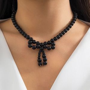 Ingemark | Ingemark Elegant Kpop Imitation Pearl Bowknot Bow Pendant Choker Necklace for Women Exquisite Clavicle Chain Wed Y2K Jewelry New