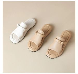 Leather Open-toe Slippers for Women To Wear New Summer Platform Casual Flat Slippers