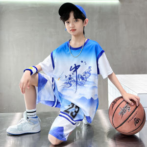 Boys Basketball Uniform Number 23 Summer Short Sleeve Two-Piece Set Cool Youth Trendy Childrens Sportswear Fitness Fan Gear