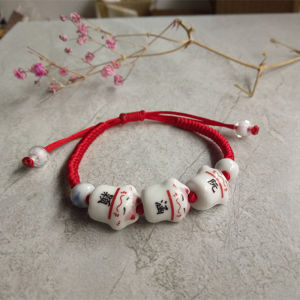 เซรามิค Prosperity Cat ปรับแต่งสร้อยข้อมือแกะสลักปรับทอผ้าของขวัญที่เหมาะสําหรับคู่รักเพื่อนที่ดีที่สุดนักเรียน