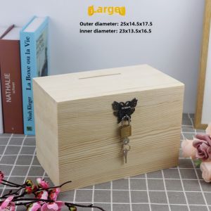 Large Size with Lock Saving Pot Internet Celebrity Removable Money Box Adult Creative Gifts for Children Small Size Savings Bank Wooden Box