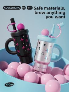 COOKER KING | Ceramic Insulated Cup With Straw