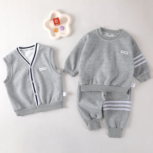 Autumn Outfit for Boys Sweatshirt Set Three Pieces Casual Sports Wear Outdoor Clothes Handsome Korean Style Cotton Polyester