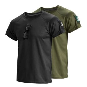 Tactical Mens Tee Shirt Round Neck Solid Shirt Short Sleeve Breathable Quick-drying Casual Shirt Outdoor Casual Workout Tops