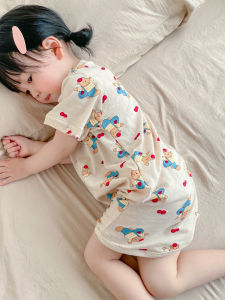 New 2025 Childrens Cotton Pajamas Short Sleeve Thin Home Clothes Baby Sleepwear Cartoon Style Pure Cotton Summer Home Clothes