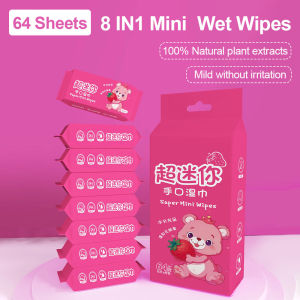64 Sheets 8 In 1 Mini Wet Wipes For Baby Mini Wipes For Travel Wet Wipes Wholesale Adult Pocket Wipes Portable Skin Hand And Mouth Cleansing Wipes 100% Natural Plant Extract Safe Healthy Gentle Baby-grade Tissues Individually Packaged