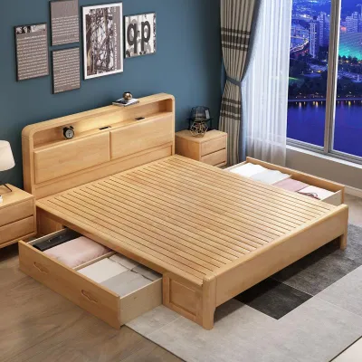 Modern Minimalist Storage North European Solid Wood Bed 1.8m